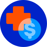 A medical cross and a dollar sign